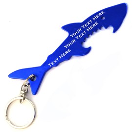 Custom Blue Shark Keychain Bottle Opener - Black Blue Green Purple or Red - 1-100 Packs