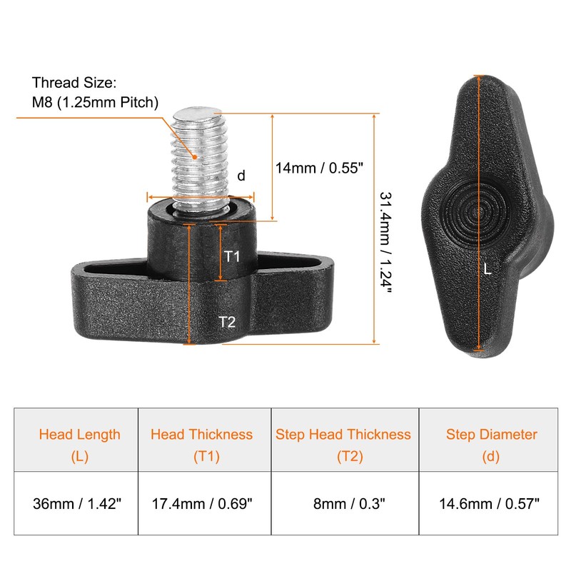 QUARKZMAN Pack of 20 Wing Knobs M8 x 14 mm