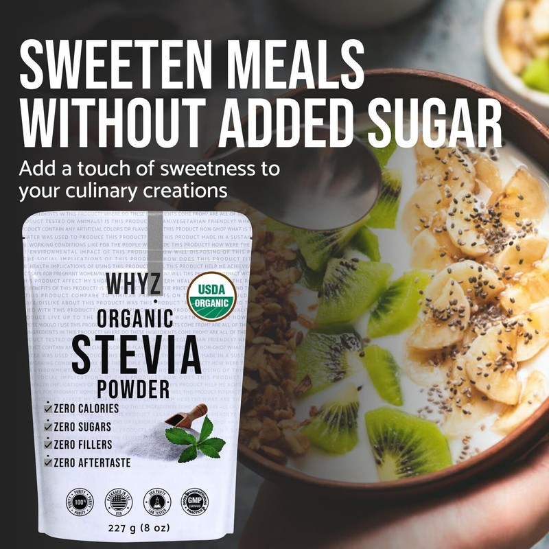 WHYZ Organic Stevia Powder 8 oz USDA Organic Keto &