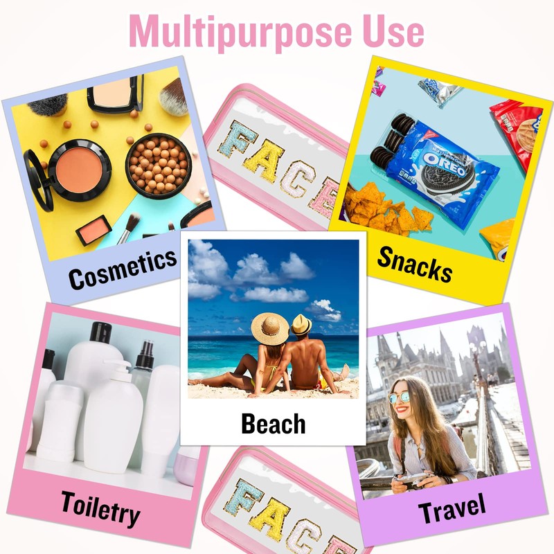 izuzta Bolsa de maquillaje Preppy Patch, bolsas de maquillaje transparentes