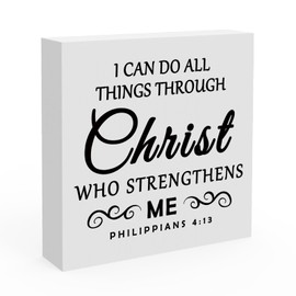 Inspirational Christian Gifts for Women Men Home Office Bible Verse Desk Decor Wooden Box Sign for Her Sister Friend Motivational Gift for Coworker Boss Religious Office Decorative Signs