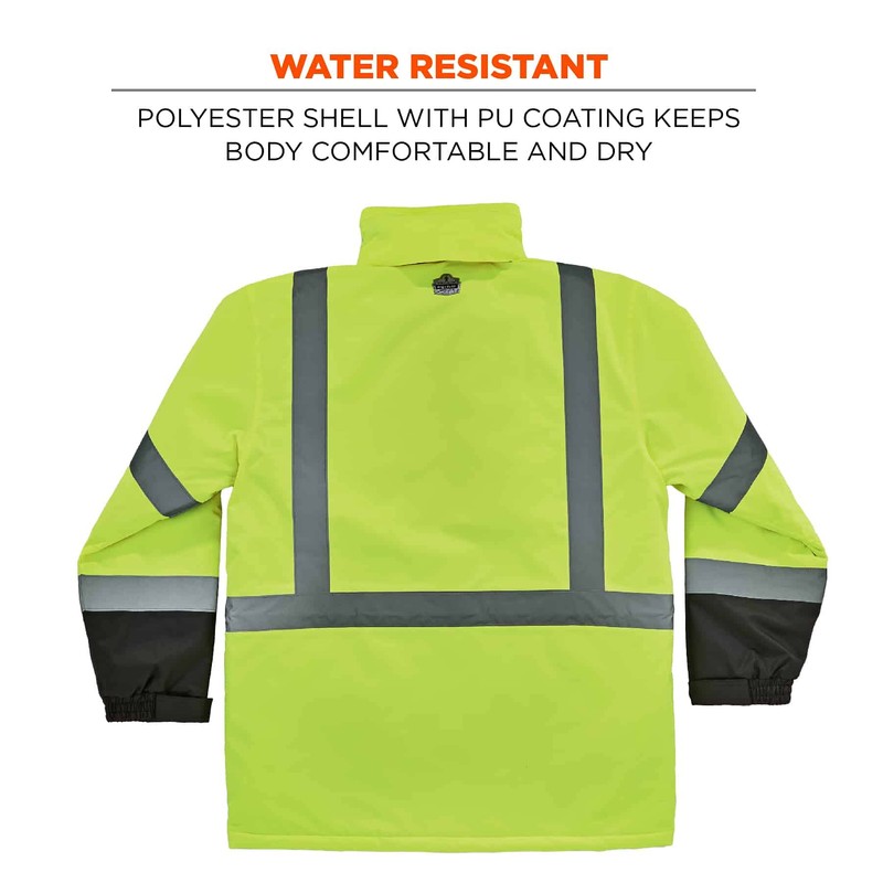 Ergodyne mens Class 3 Hi Vis Thermal Parka Quilted, Lime,