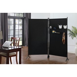 Proman Products FS17254 Galaxy II Indoor/Outdoor Room Divider (2-Panels, 24" w/panel) with Accessory Rack 2 Wire Nets, 4 Plastic Bins, 4 Peg Hooks, 2 Wire Tray Baskets, Black
