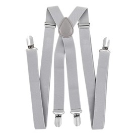 axy Braces for Men Wide 2.5 cm X-Shape with 4 Braces Clips Extra Strong Adjustable Length 25 mm, light grey