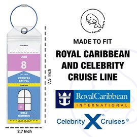 Cruise Luggage Tag Holders for Royal Caribbean and Celebrity Cruise Lines (Set of 6 ea) Waterproof with Zipped Seal and Wire Colored Loops