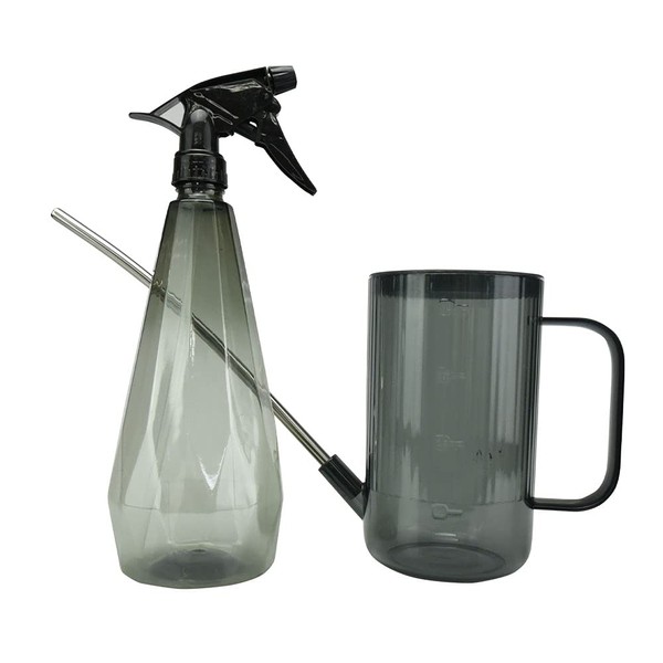 Watering Can & Spraying Set, Long Nozzle, Fine Mist, Translucent, Cleaning, Gardening, House Plants (Gray)