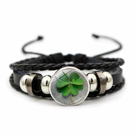 Four Leaf Clover Bracelet for Women Men Irish Shamrock St Patricks Charm Beaded Adjustable Bangle Woven Leather Braided Inspired Couple Bracelets Promise Jewelry Gifts St. Patrick's Day (Style 10)