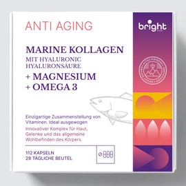 Hydrolysiertes Meereskollagen Hyaluronsäure + Magnesium + Omega-3. Einzigartiges Set von Vitaminen. 100% natürlich. 28 Beutel pro Tag