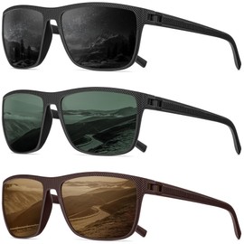 QALLY Men's Polarized Retro Sports Sunglasses with UV400 Protection, Black/Dark Green/Tawny