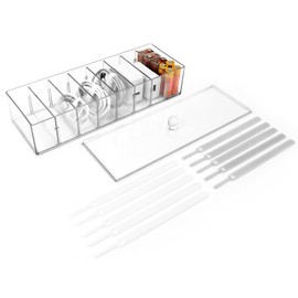 Cable Organizer Box with 10 Wire Ties, Clear Charger Cord Storage Organizer Case, Desktop Drawer Accessories Power Wire Storage with 8 Compartments, Office, Home, Stationery Storage Supplies