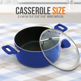 NutriChef Non-Stick Casserole with Lid - High-Qualified Kitchen Cookware with See-Through Tempered Glass Lids, 5 Quart (Works with Model: NCCWA13BU)