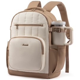LOVEVOOK Laptop Backpack for Women with Pouch Pocket for Large Capacity Cup,15.6 Inch Lightweight Puffer Computer Laptop Bag Travel Backpack Purse for Work College Teacher Personal Item,White-Khaki