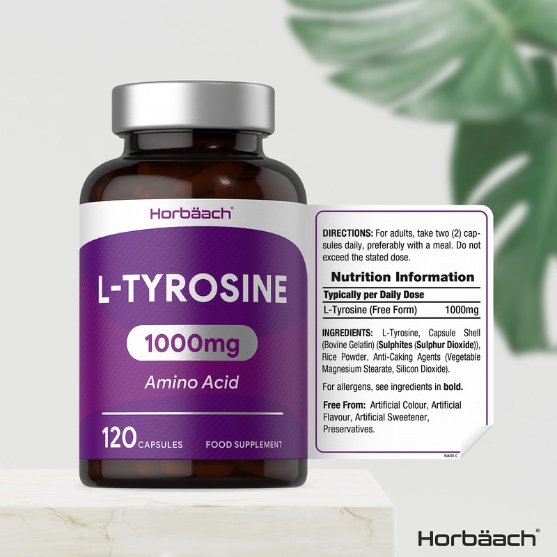 L-Tyrosine 1000mg Supplement | 120 Capsules | High Strength Free
