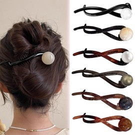 Xinghonyac 6 Pcs Pearl French Twist Hair Pins, Banana French Pearl Hair Clips, Elegant French Pearl Hair Claw Clips for Women Girls Hair Accessories