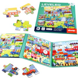 NEBURORA 97 Pieces Magnetic Transport Puzzle for Toddlers, Educational Travel Toy, Car Plane Activities for Kids, Magnetic Learning Puzzles, Birthday Gifts for Kids