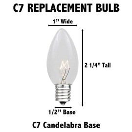 Novelty Lights 25 Pack C7 Outdoor String Light Ceramic Christmas Replacement Bulbs, Green, C7/E12 Candelabra Base, 5 Watt