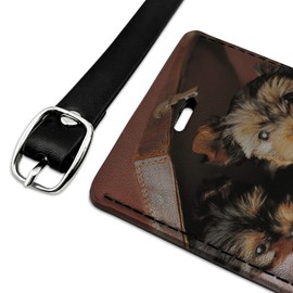 Yorkie Yorkshire Terrier Dogs Suitcase Rectangle Leather Luggage Card ID Tag