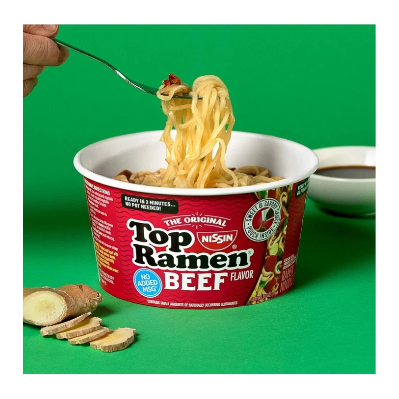 Nissin Top Ramen Bowl Ramen Noodle Soup, Beef, 3.28 Ounce