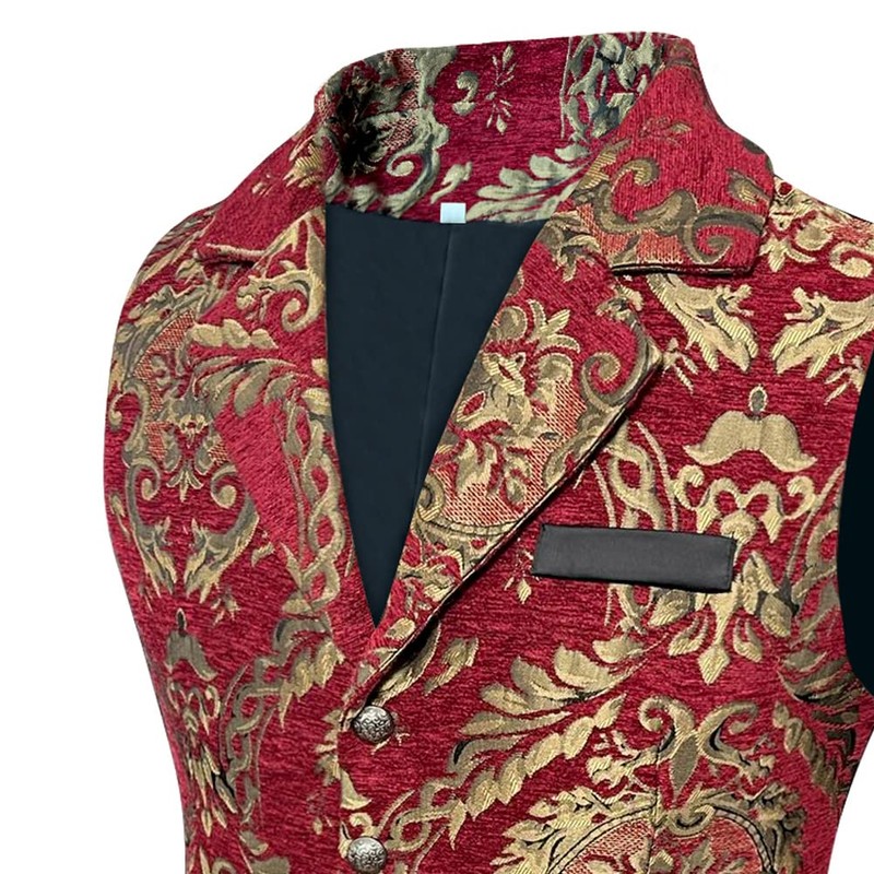 COMBACK Mens Victorian Gothic Suit Vest Steampunk Waistcoat (Large, Wine