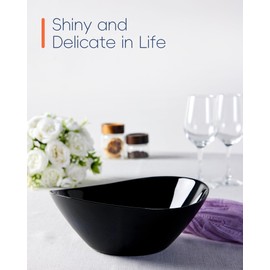 LaGlint 66 OZ Large Salad Bowl Set of 2, Opal Glass 10 inch Lightweight Serving Dishes for Salad, Fruit, Kitchen Microwave & Dishwasher Safe, Oval Shape Black