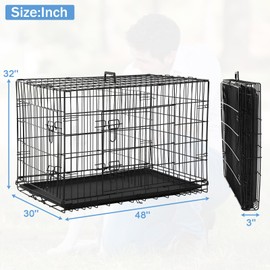Extra Large Dog Cage for Large Dogs Outdoor Indoor, Kennel Foldable Metal Wire Dog Crate with Leak-Proof Tray and Handle Double Door, Animal Pet Cage, 48 Inch