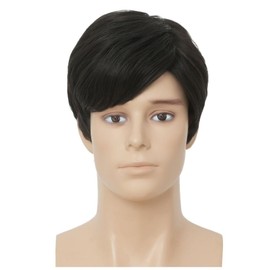Salaibs Men's Black Short Wigs Natural Looking Side Part Male Wig Realistic Synthetic Heat Resistant Hair Wigs For Daily Use