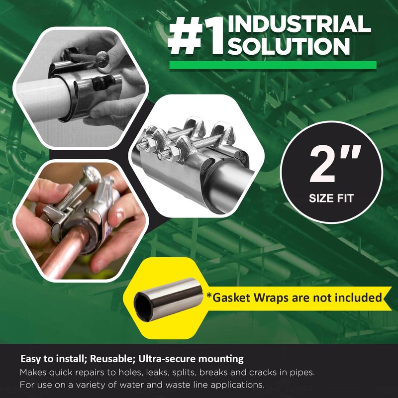 HIGHCRAFT 60200TTSD-5, Single Pipe Repair Clamp 2'', Double Bolt, 6”