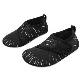 JIASUQI Kids Boys Girls Outdoor Indoor Barefoot Water Skin Shoes Aqua Socks for Beach Swim Pool Easy Line Black, 1.5/2.5 UK Big Child