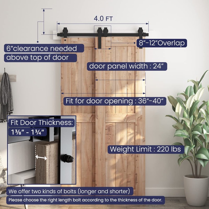 SMARTSTANDARD 4 Feet Bypass Sliding Barn Door Hardware Kit -