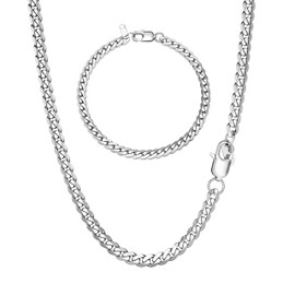 LOLIAS Men Sturdy Cuban Chain Necklace Bracelet Set 5/9mm Width, 18" 20" 22" Length, Silver Tone 316L Stainless Steel Mens Chain Necklace Bracelet for Boy Hip Hop Jewelry Men's Jewellery
