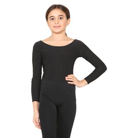 Grunge Wear® Girls Nylon Stretch Leotards Kids School PE Ballet Dance Gymnastics Long Sleeves Bodysuit Top (Black, 11-12 Years)