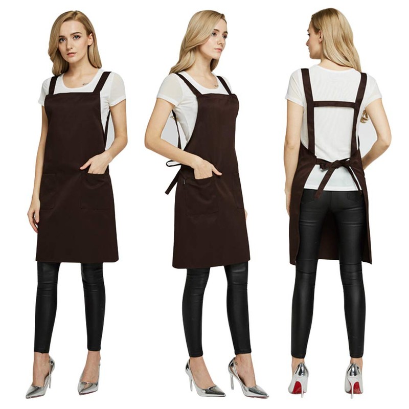 Autuki 10 Colors Simple Apron, H-Shaped, Cafe Style Apron, Women's,