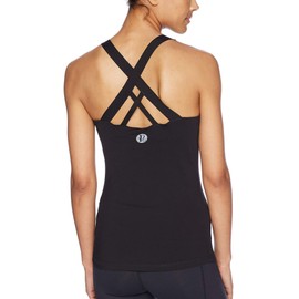 RUNNING GIRL Women's Workout Tank Top,Built in Shelf Sports Bra Strappy Back Compression Athletic Shirts（BX2680.Black.M）