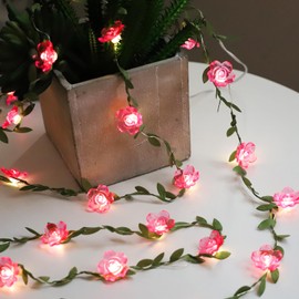 Curyidy Rose Flower String Lights Pink Floral Garland with Fairy Lights