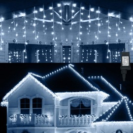Hezbjiti LED Icicle Lights, 400 LED 32.8 FT 8 Modes 75 Drops Fairy String Lights Plug in Extendable Curtain Light String Christmas Lights for Bedroom Patio Yard Garden Wedding Party (Cold White)