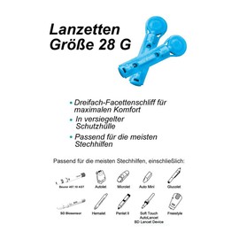 300 Blood Lancets Size 28G Compatible with Medisana Accu Chek, SD