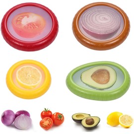 Juego de 4 Contenedores de Almacenamiento de Frutas y Verduras Reutilizables de Silicona, Contenedor para Guardar Aguacate y Jitomate, Ideales para Manzanas, Cebollas, Limones y Papas