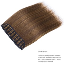 Yamel Clip in Hair Extensions One Piece 5 Clips Long 16 inch Medium Brown mix Dark Blonde Straight Synthetic Hairpieces 3/4 Full Head Clip in Hair Extension