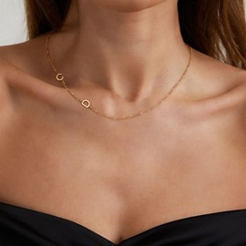 DONYUDE Gold Dainty Necklace with Initial L Sideways Choker Necklace Adjustable Womens Gold Necklace with Letter V Birthday Gift for Women Her