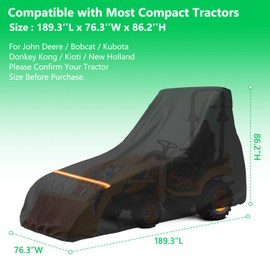 AKEfit Tractor Cover,Tractor Covers Waterproof Heavy Duty,420D Oxford Waterproof, Dustproof, UV Protection Universal Tractor Cover with Reflective Strip,189.3''Lx76.3''Wx86.2''H