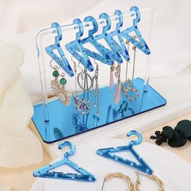 XINZHIDA Earring Hanger Rack with 8 Mini Coat Hangers, Acrylic Earring Holder Display Stand, Ear Studs Hanging Earrings Organizer For Women Girls, Blue
