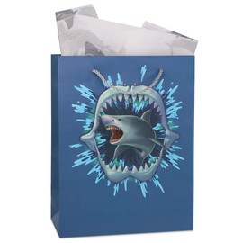 DolliBu Shark Large Gift Bags with Tissue Paper, 12 Pc Set - Shark Big Gift Wrap Bags with Handles and Shark Tissue Paper for Holiday, Birthday, Party Favor Gift Bags - 13 Inches, 12 Pack
