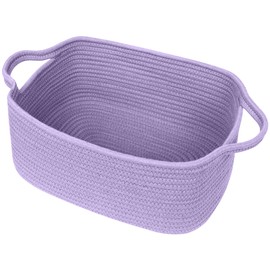 WILLITAT Cute Purple Gift Basket, Woven Baskets for Gifts Empty, Cotton Rope Storage Bin for Organizing, Cat Dog Toy Box, Baby Nursery Organizer, Wicker Easter Basket with Handle, Purple Room Decor