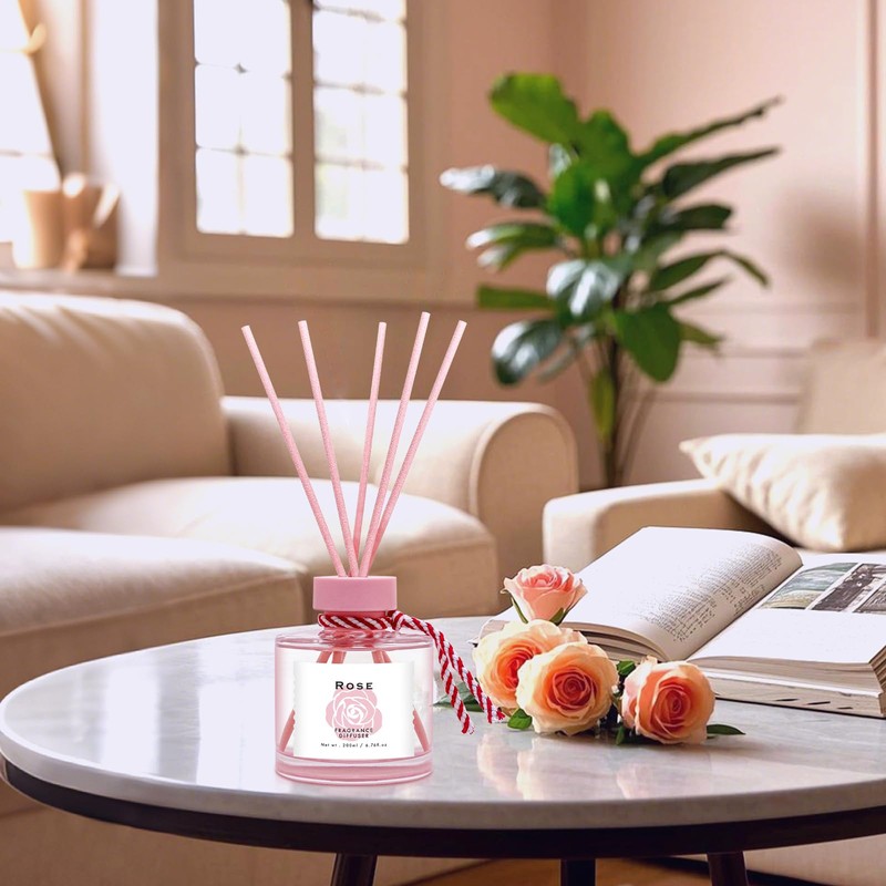 BEHAZEER Rose Reed Diffuser Set, 6.77OZ(200ML) Large Capacity Natural Non-Toxic