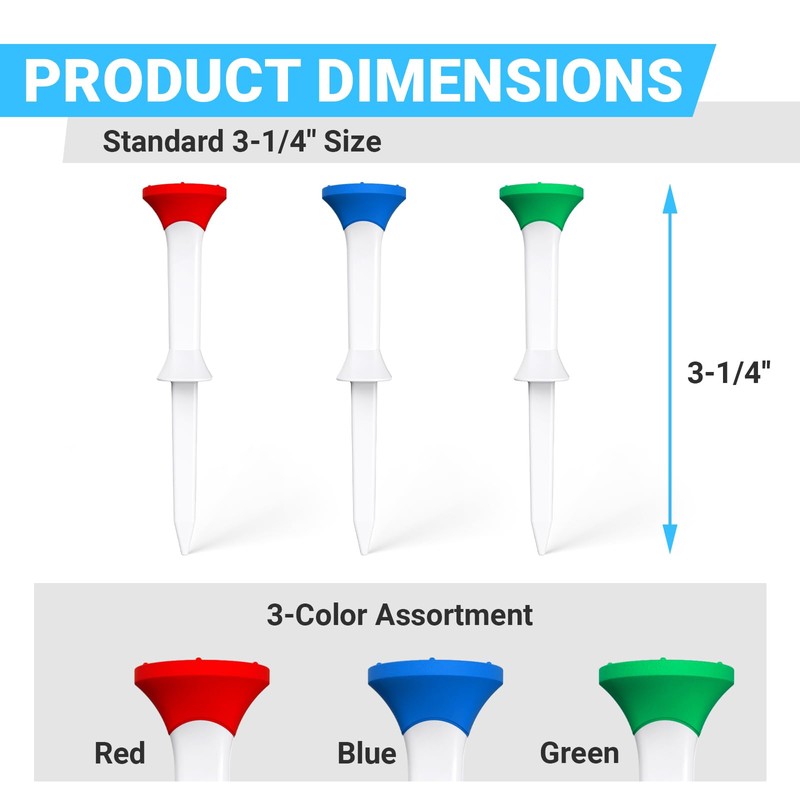 Full Choice 3-1/4" Stepped Golf Tees with Soft Rubber Heads,