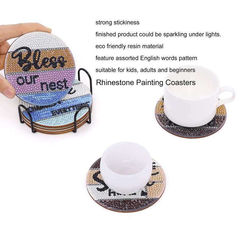 8Pcs Rhinestone Painting Coasters Assorted Style Strong Stickiness Odourless Coaster