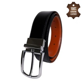 KHIM Mens Leather Belt Reversible, Belts for Men with Rotated Buckle, Great for Suits, Jeans, Casual & Business Work (Black-Cognac 38"-40")