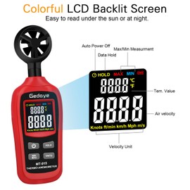 Handheld Anemometer, Gedaye Digital Wind Speed Meter, Measure Wind Speed and Temperature, Air Flow Meters with Max/Min Measurement, Date Hold, Sailing Surfing Drone Flying RC Plane Golf Shooting HVAC