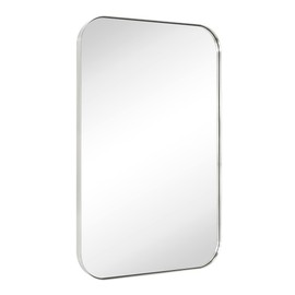 VANA NALA 24x36'' Brushed Nickel Rounded Rectangle Bathroom Vanity Wall Mirror Silver Stainless Steel Metal FramedRectangular Bathroom Mirror, Vertical and Horizontal Hanging