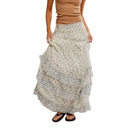 Free People Women's Brynn Printed Maxi Skirt, Ivory Combo-Ditsy